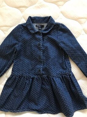 GAP Navy Blue Polka-Dot Button-Front Peplum Dress